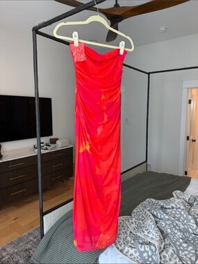 Strapless Red-Pink Evening Gown
